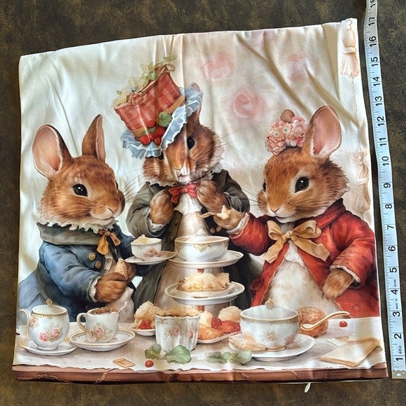 NWT Beatrix Potter Peter Rabbit inspired tea time throw pillow cover nursery OS - Picture 4 of 13
